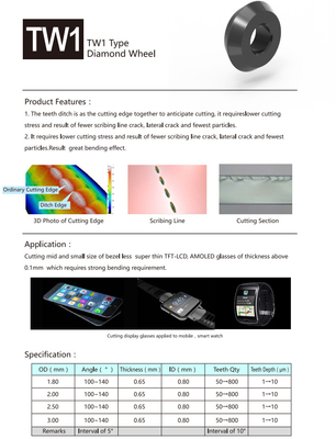 TW1 টাইপ ডায়মন্ড স্ক্রাইবিং হুইলস TFT-LCD AMOLED গ্লাস কাটিং হুইল